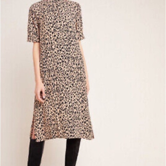 ANTHROPOLOGIE Mock Neck Cheetah Print Midi Dress - Picture 6 of 15